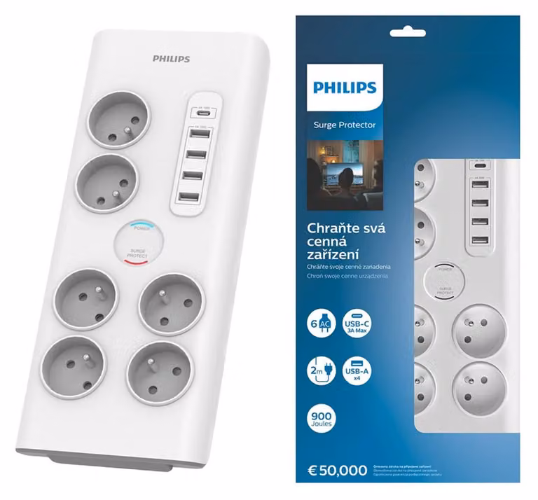 Philips SPN7060WA/60 Limitatore di sovratensione Bianco 6 prese AC 2 m