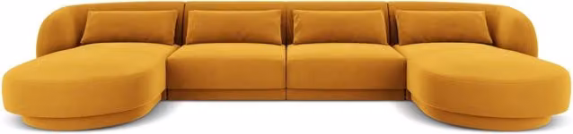 Divano panoramico Tulum a 5 posti Cosmopolitan Design in velluto giallo L/P/H: 330 x 144 x 125 cm