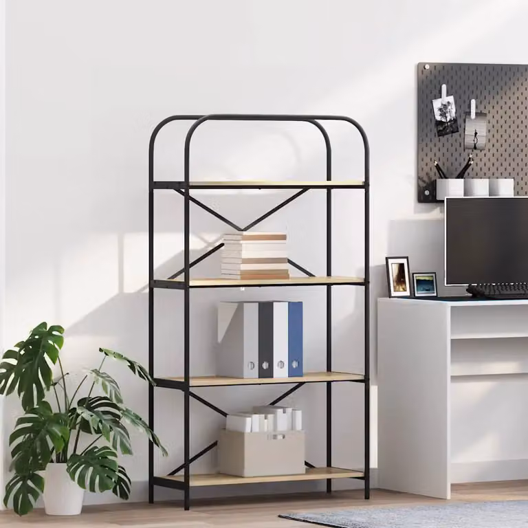 Libreria moderna vidaXL a 4 livelli in legno MDF e metallo, colore marrone e nero, L 80 cm x P 30 cm x H 146 cm