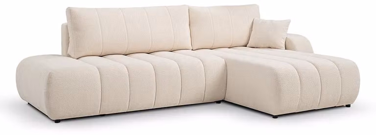 Divano angolare con funzione letto, modello Baloa, lato destro, colore avorio polveroso