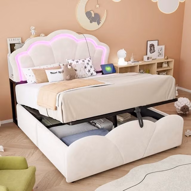 letto imbottito velluto beige 140 x 200 cm