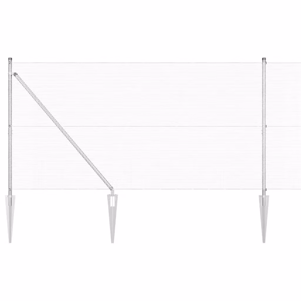 Recinzione in rete saldata con punte vidaXL in acciaio zincato argento, L: 25 m, H: 1,4 m – 2
