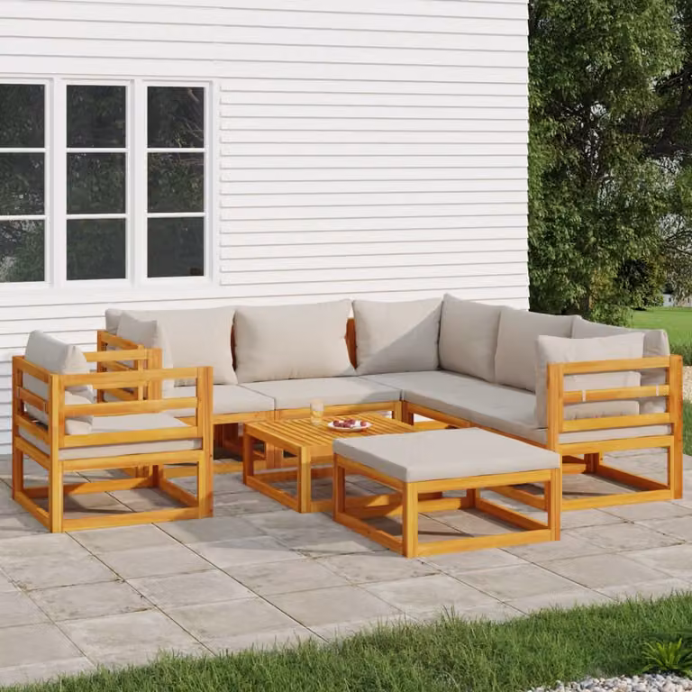 Set Salotto da Giardino vidaXL a Forma di L in Legno di Acacia con Cuscini Grigio Chiaro