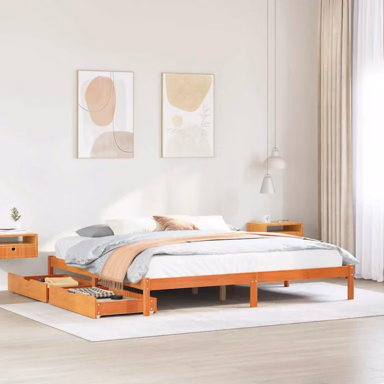 Letto in legno di pino rustico vidaXL senza materasso, colore marrone cera, 200x200 cm