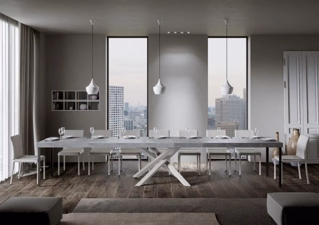 Tavolo allungabile moderno Volta Premium di Bs Com con piano effetto cemento e telaio bianco, L: 90 cm, P: 200-460 cm – 2