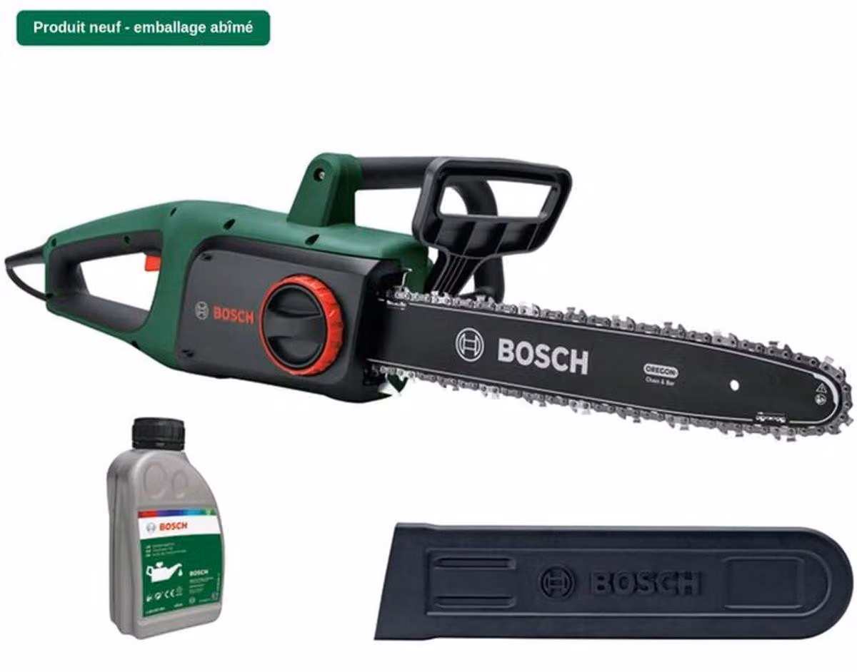 Bosch UniversalChain 40, motosega elettrica, 1800 W, lunghezza di taglio 40 cm, velocità della catena 12 m/s, con olio per catena