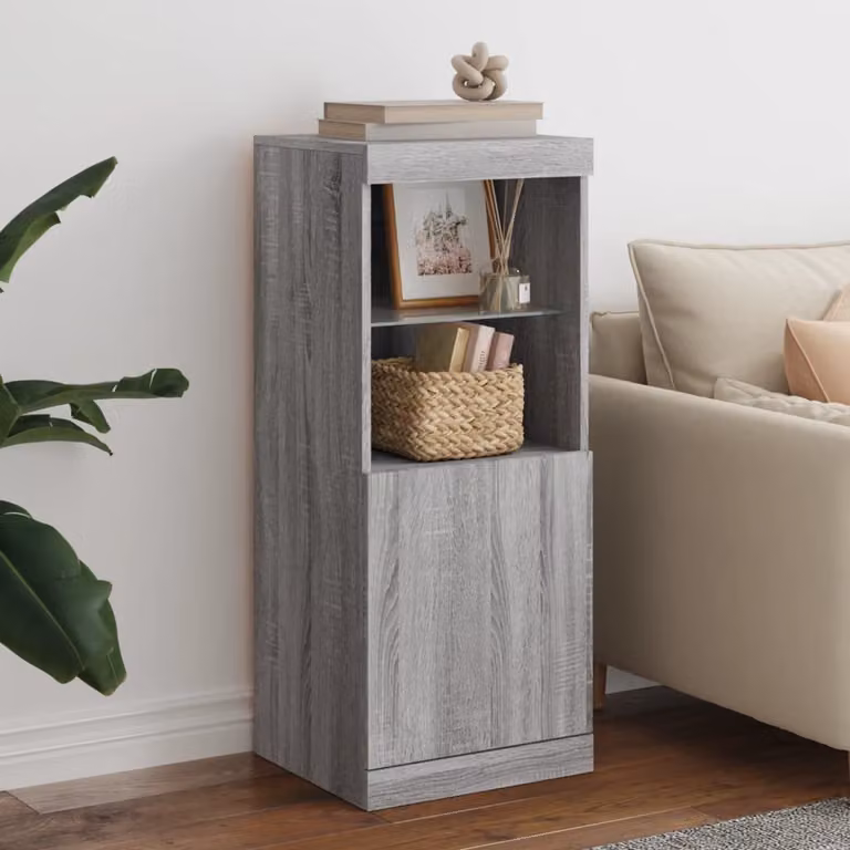 Credenza moderna vidaXL con luci LED in legno e MDF, colore Grigio Sonoma, L 41 cm x P 37 cm x H 100 cm