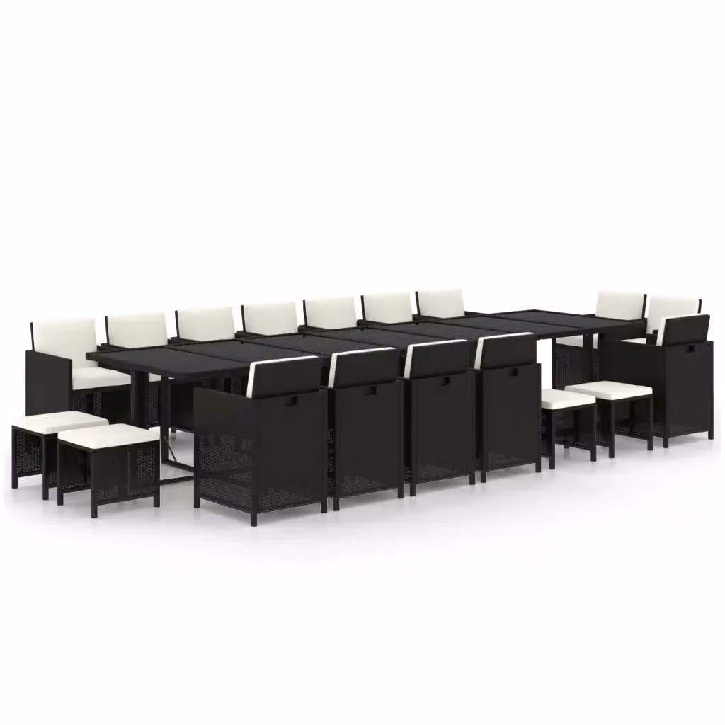 Set da pranzo da giardino moderno vidaXL in polyrattan nero e bianco con tavolo in vetro, 19 pezzi – 2