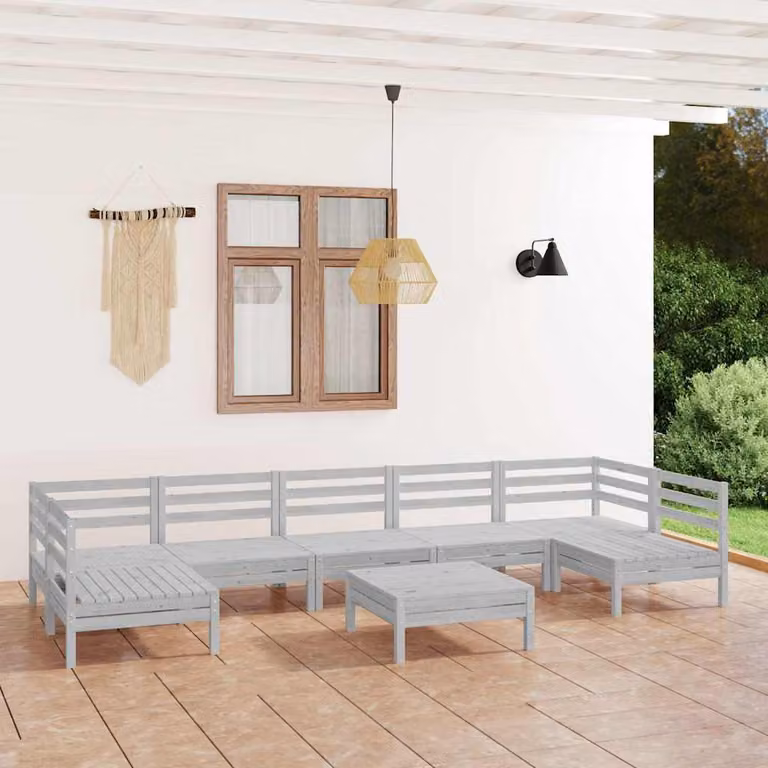 Set Salotto da Giardino vidaXL in Legno di Pino Bianco con Cuscini, Composizione a L, 8 Pezzi