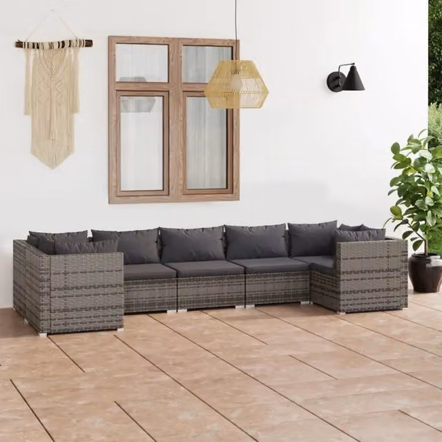 Set Divani da Giardino 7 pz con Cuscini in Polyrattan Grigio 3101957