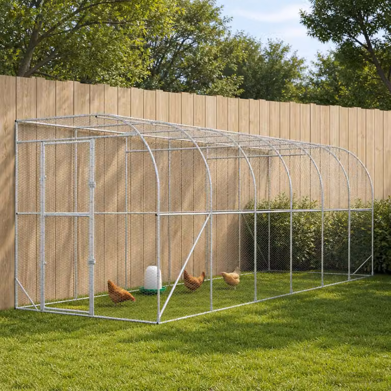 vidaXL Gabbia per Polli Contro il Muro Argento 600 x 150 x 215 cm