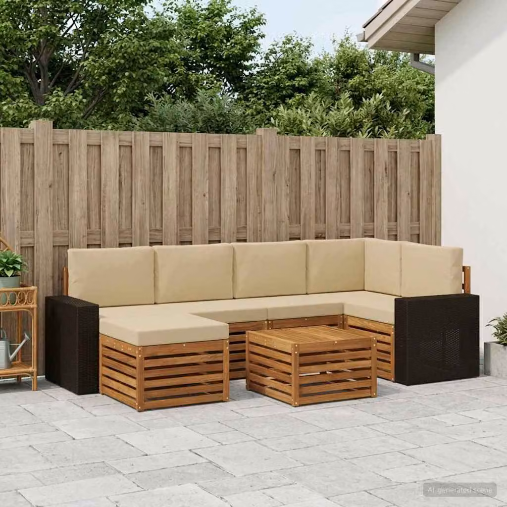 Set di divani da esterno vidaXL 7 pezzi in legno di acacia con cuscini beige e marrone