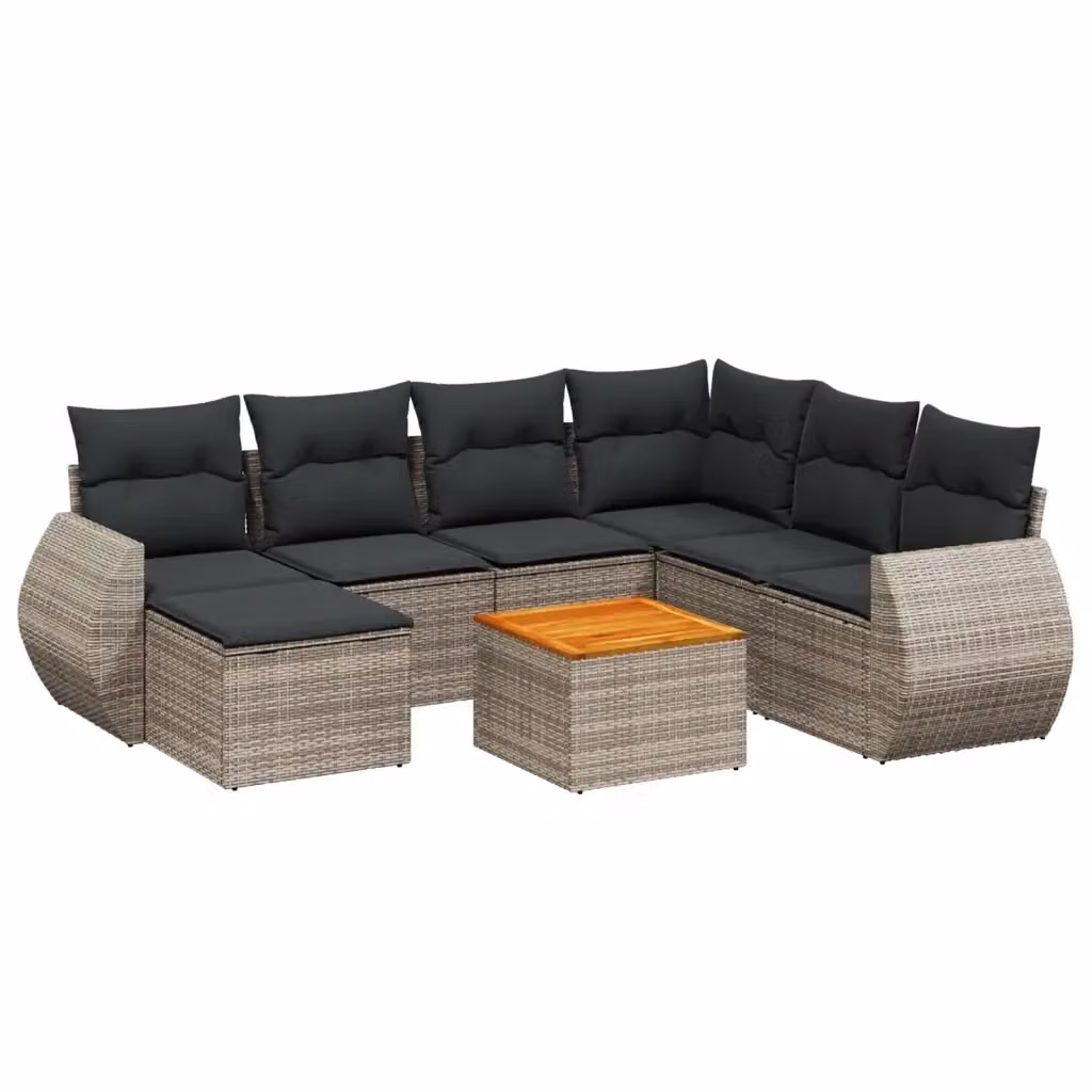 vidaXL Set Divano da Giardino 8 pz in Polyrattan Grigio con Cuscini e Tavolino – 2