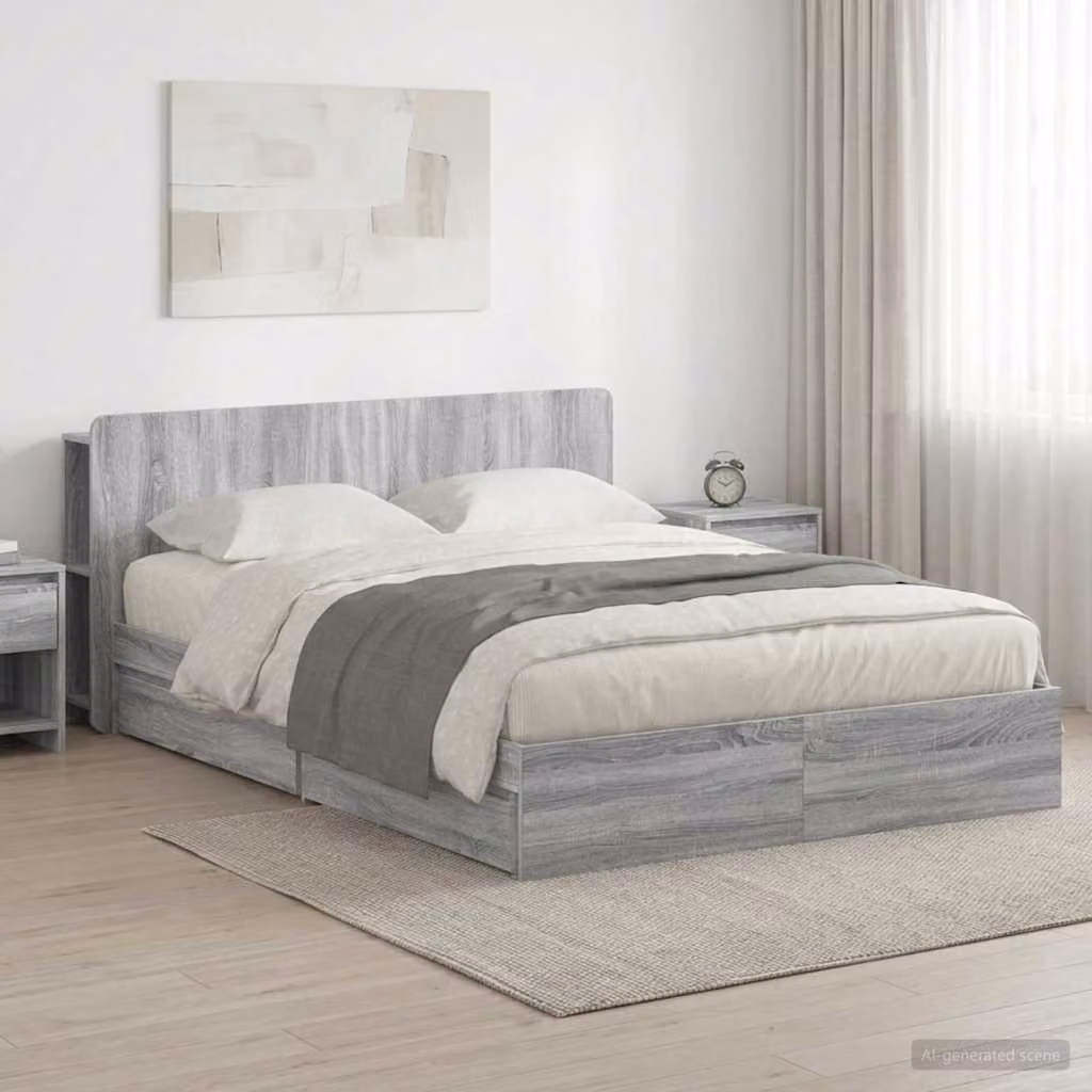 vidaXL Telaio letto con contenitore e cassetti Sonoma grigio L/P/H: 200 x 140 x 154 cm
