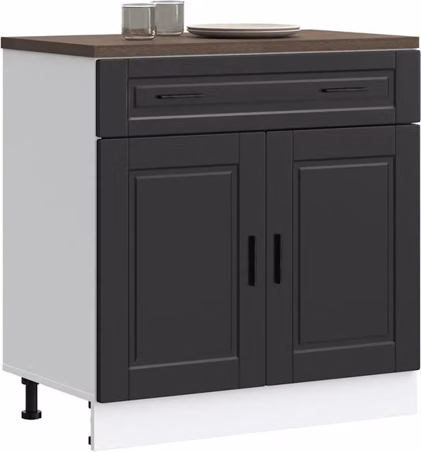 Mobile Base da Cucina Design Mania Porto Nero in Legno Multistrato Nero Opaco con Ante a Battente e Cassetti