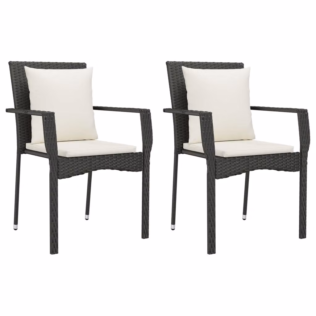 Sedie da Giardino con Cuscini 2 pz in Polyrattan Nere