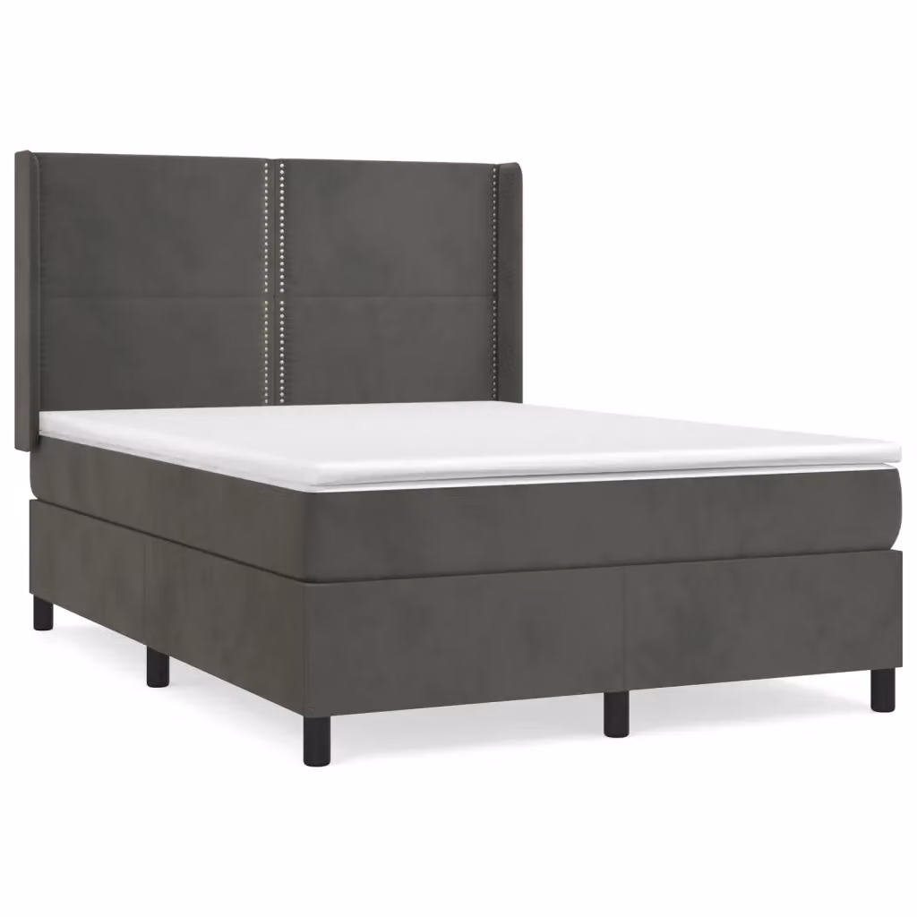Letto con Giroletto a Molle e Materasso Ibrido vidaXL in Velluto Grigio e Bianco L/P: 140 x 200 cm – 2