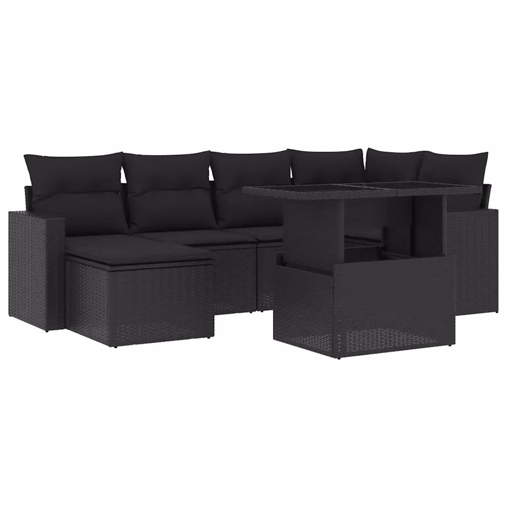 vidaXL Set Divani da Giardino a L con Cuscini 7pz Nero in Polyrattan e Metallo – 2