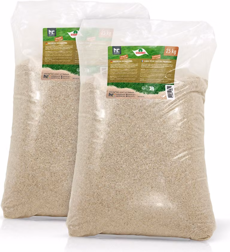 2 sacchi da 25 kg di VERDURMAX® Premium, sabbia specifica per prati, granulometria 0,3 - 1,5 mm