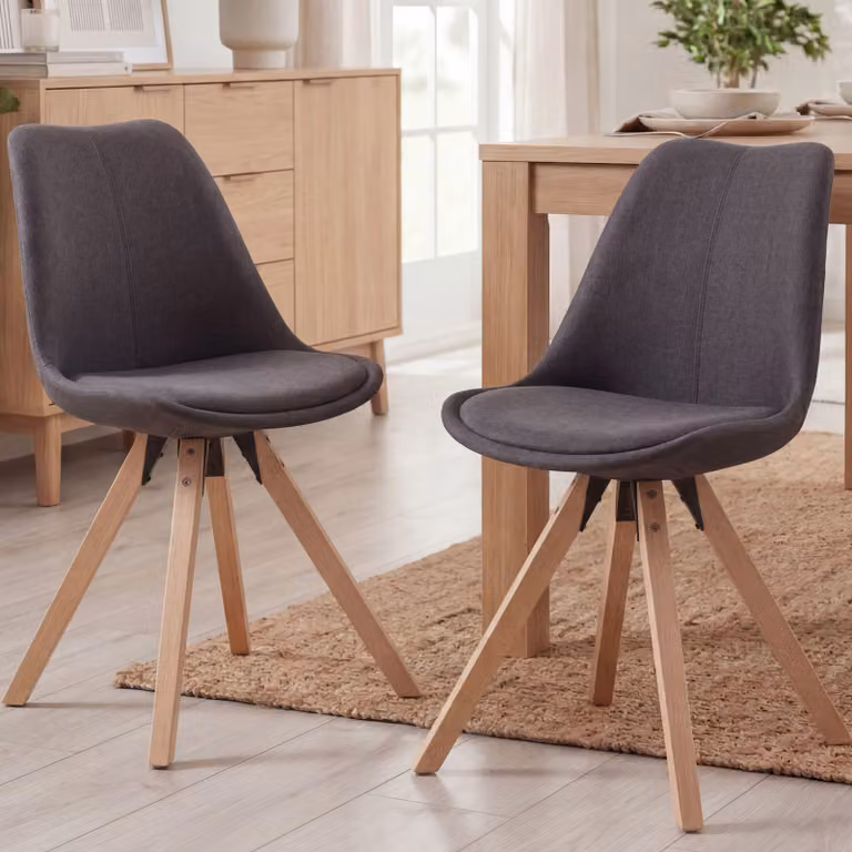 FineBuy Set da 2 sedie da pranzo antracite Sedie scandinave con gambe in legno Set di sedie retrò Sedie da cucina con rivestimento in tessuto Sedia con schienale Sedia da cucina moderna