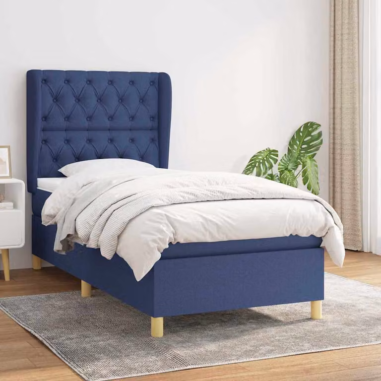 vidaXL Giroletto a Molle con Materasso Ibrido in Tessuto Blu e Bianco L/P/H: 200 x 80 x 40 cm