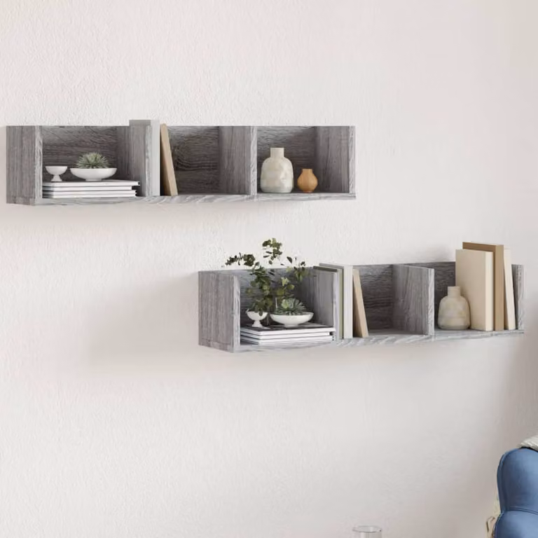 Set di 2 mobili da parete vidaXL in legno Grigio Sonoma, design moderno e montaggio a parete, L: 75 cm, P: 18 cm, H: 16,5 cm