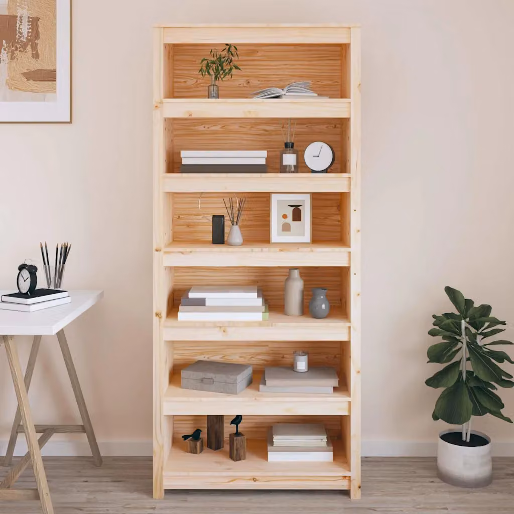 Libreria moderna vidaXL in legno massello di pino marrone, L 80 cm x P 35 cm x H 183 cm – 1