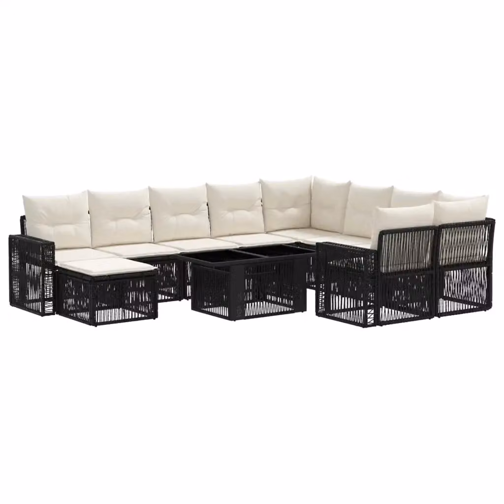 Set Divano da Giardino Moderno vidaXL in Polyrattan Nero e Bianco Crema con 11 Pezzi e Cuscini Inclusi – 2