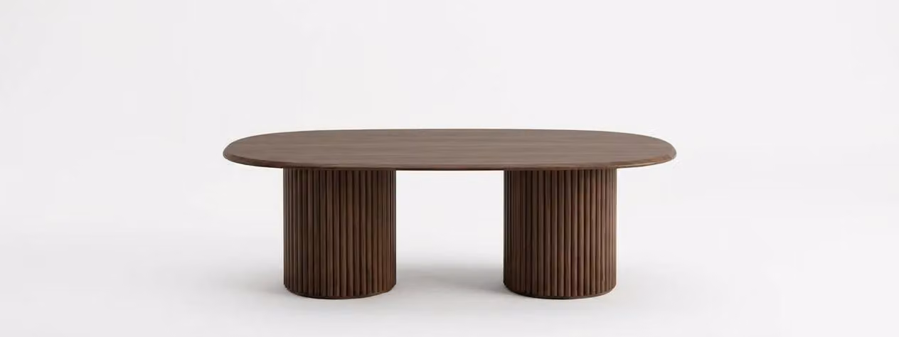 Tavolino da caffè grande, colore marrone, stile moderno, piano in legno, gambe in legno, nuovo