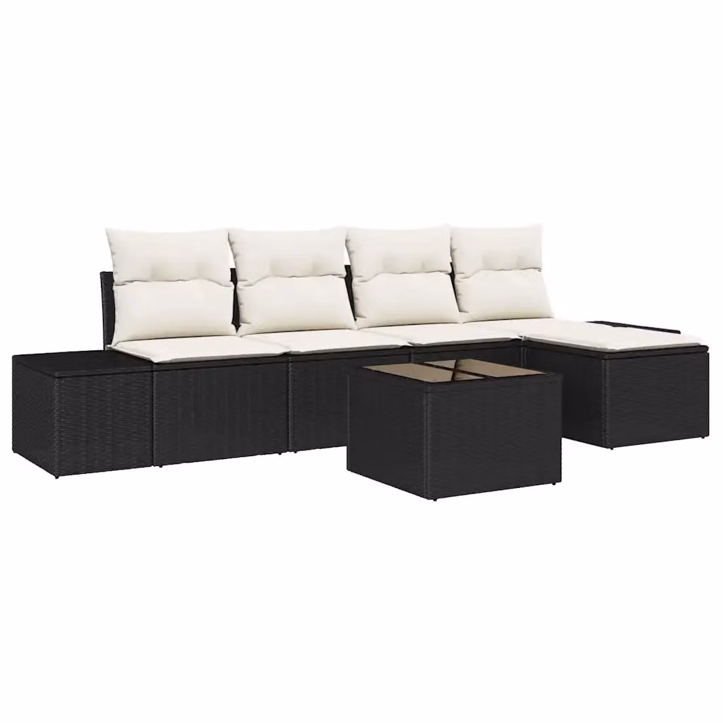 Set Divano da Giardino a L vidaXL 6 Pezzi con Cuscini Nero e Beige in Polyrattan e Acciaio – 2