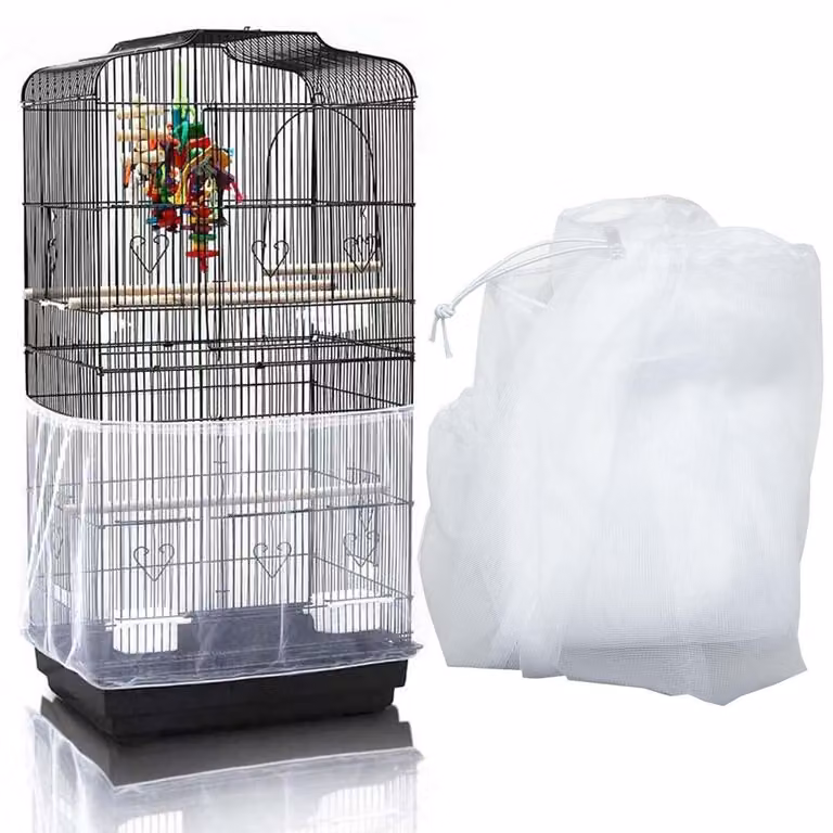 Copertura per gabbia per uccelli, raccoglitore di semi, rete di protezione, tessuto in nylon, colore bianco, circonferenza da 190 a 300 cm