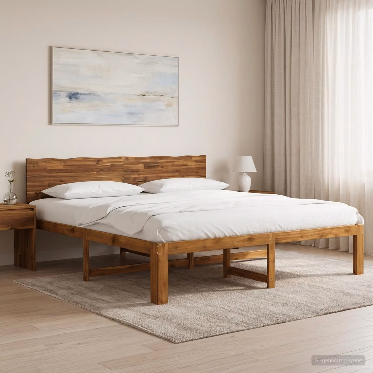 Letto matrimoniale con testiera vidaXL ROSTOCK in legno di acacia naturale L/P: 180 x 200 cm