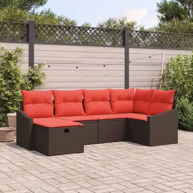Set di divani da giardino vidaXL in rattan e metallo marrone con cuscini inclusi