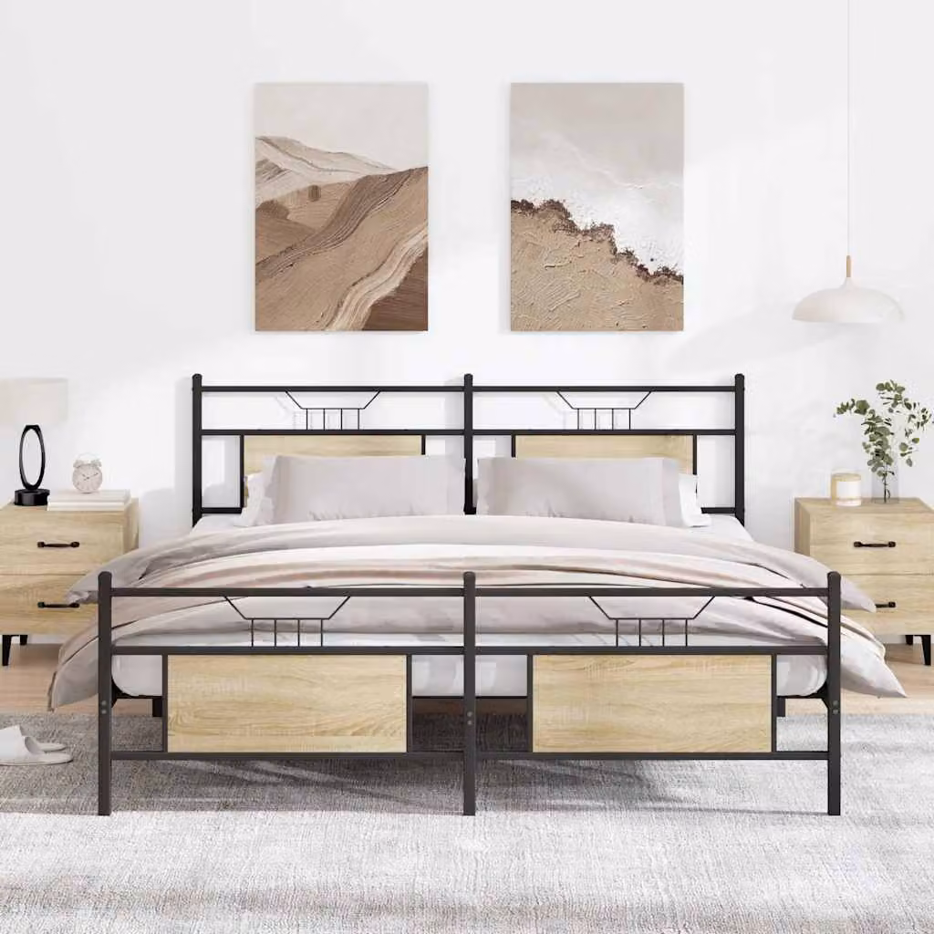 vidaXL Giroletto in Metallo e MDF Rovere Sonoma e Nero, L/P: 160 x 200 cm