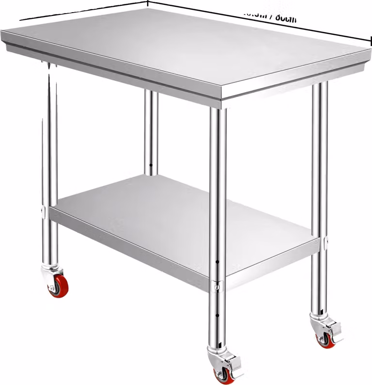 Tavolo per la preparazione della cucina, ripiano regolabile, rotelle, 30 x 24 pollici