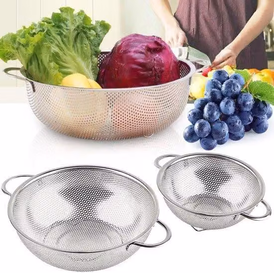 Set di colini per pasta, 3 pezzi, acciaio inossidabile, colino da cucina, microforato, manico, lavabile in lavastoviglie