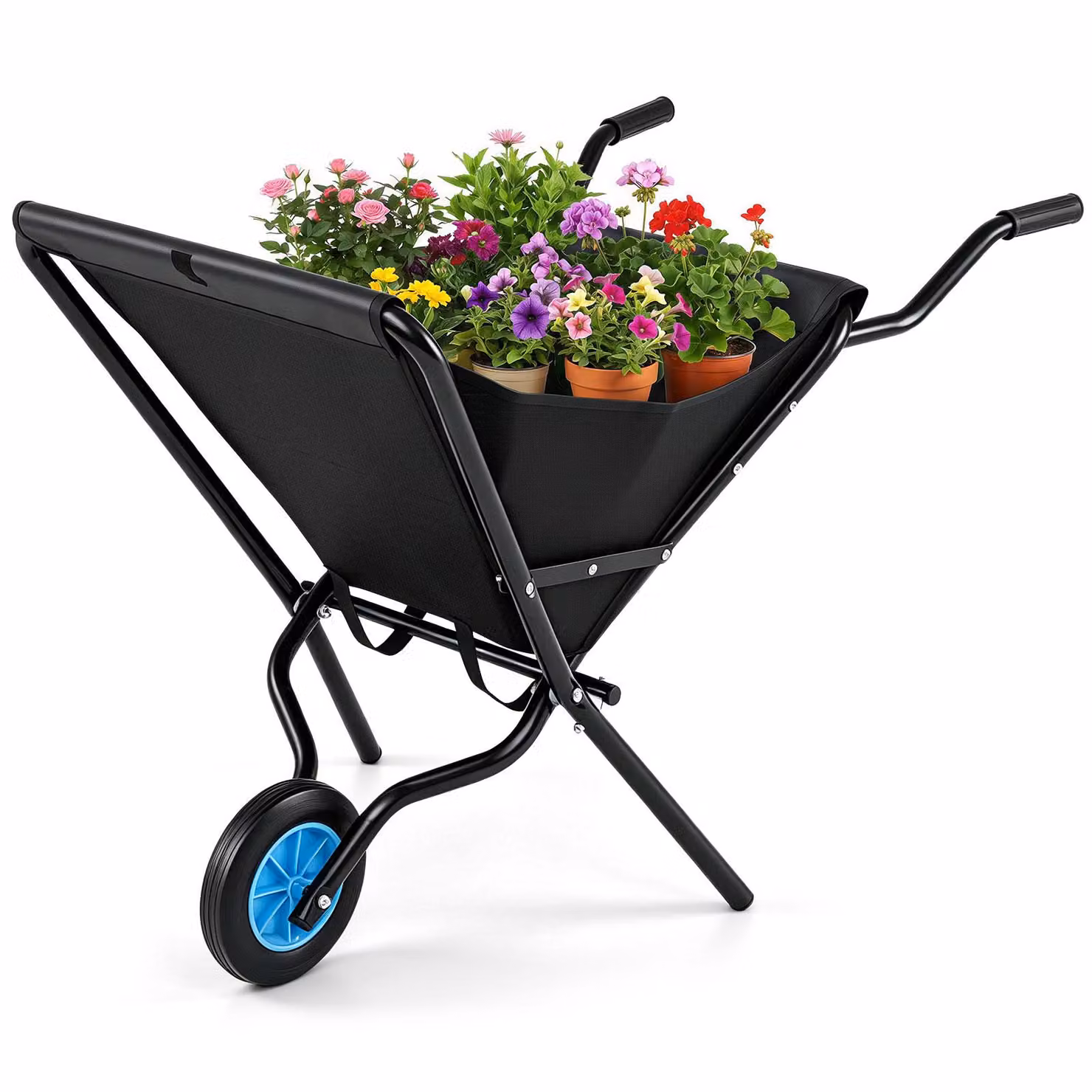 Carrello da giardino COSTWAY con ruota, carrello pieghevole con struttura in metallo e maniglia antiscivolo, carrello per il trasporto fino a 40 kg, carrello a spinta, carrello da giardino nero