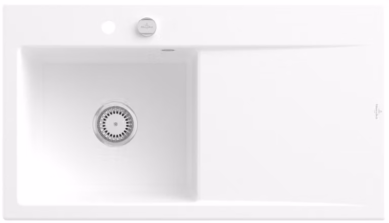Lavello Villeroy&Boch con sgocciolatoio a destra, modello Subway Style 50 Stone White 90x51 cm, Vetroceramica, comando eccentrico