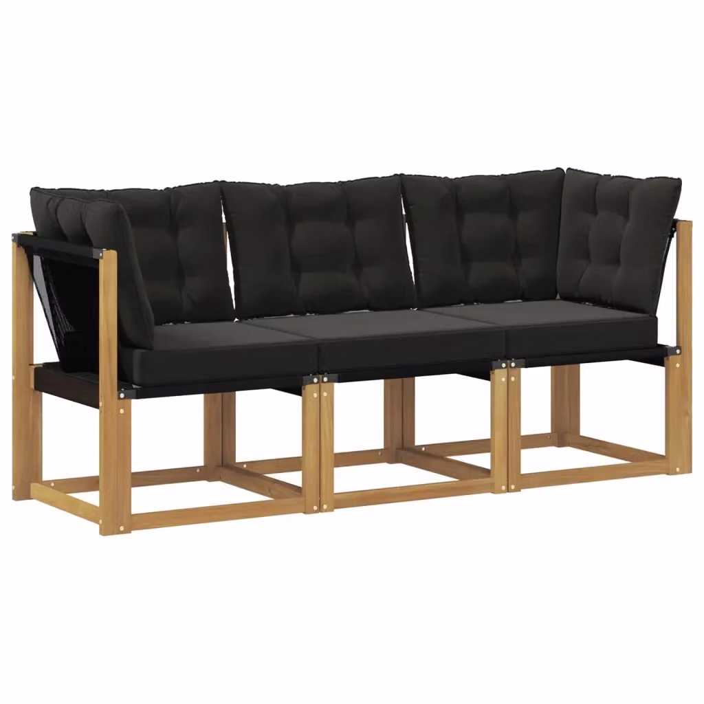 Set di divano modulare da esterno e angolare vidaXL in legno di acacia con cuscini bianchi e neri – 2