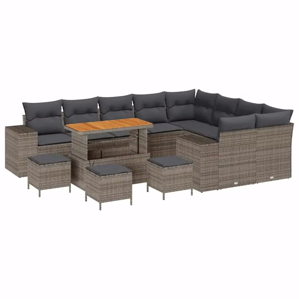 Set Divano da Giardino vidaXL a forma a U in Polyrattan Grigio con 13 Pezzi e Cuscini inclusi – 2