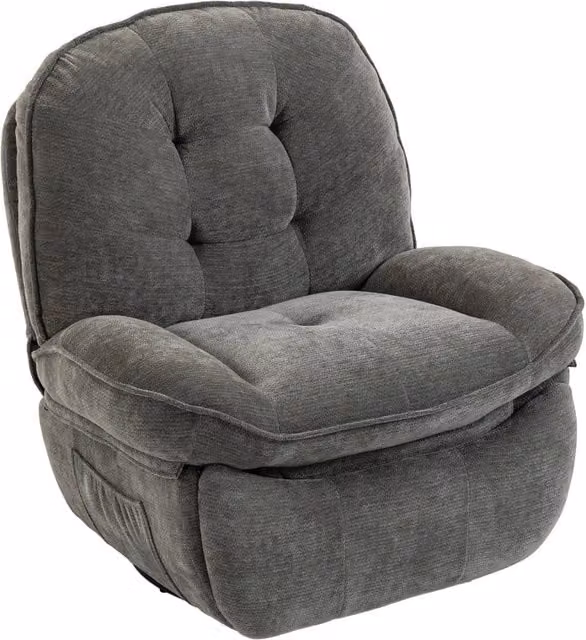 Poltrona relax reclinabile MIVRAY in ciniglia grigio chiaro con funzione girevole a 360 gradi e dondolo – 1