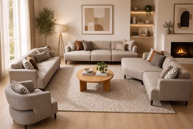 Divano beige unico, set completo di mobili da salotto composto da 4 pezzi