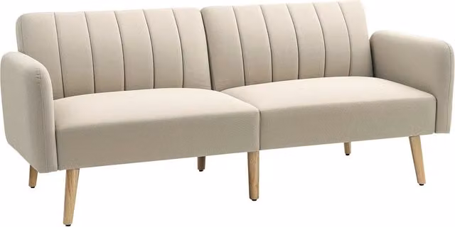 Divano letto 2 posti inclinabile ¨C Minimal ¨C Tessuto beige, piedi in legno
