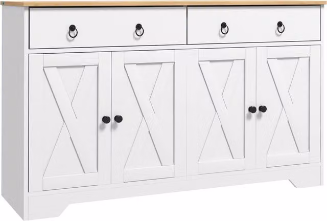Credenza con 2 cassetti e 2 ante ¨C Xylo ¨C stile country bianco con ripiani regolabili