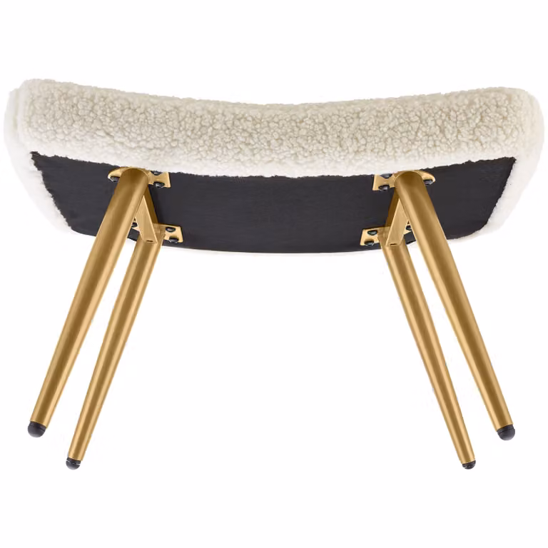 Poltrona con orecchie e pouf in stile scandinavo tectake, rivestimento in bouclé beige e oro, L: 100.5 cm, P: 72 cm, H: 76 cm