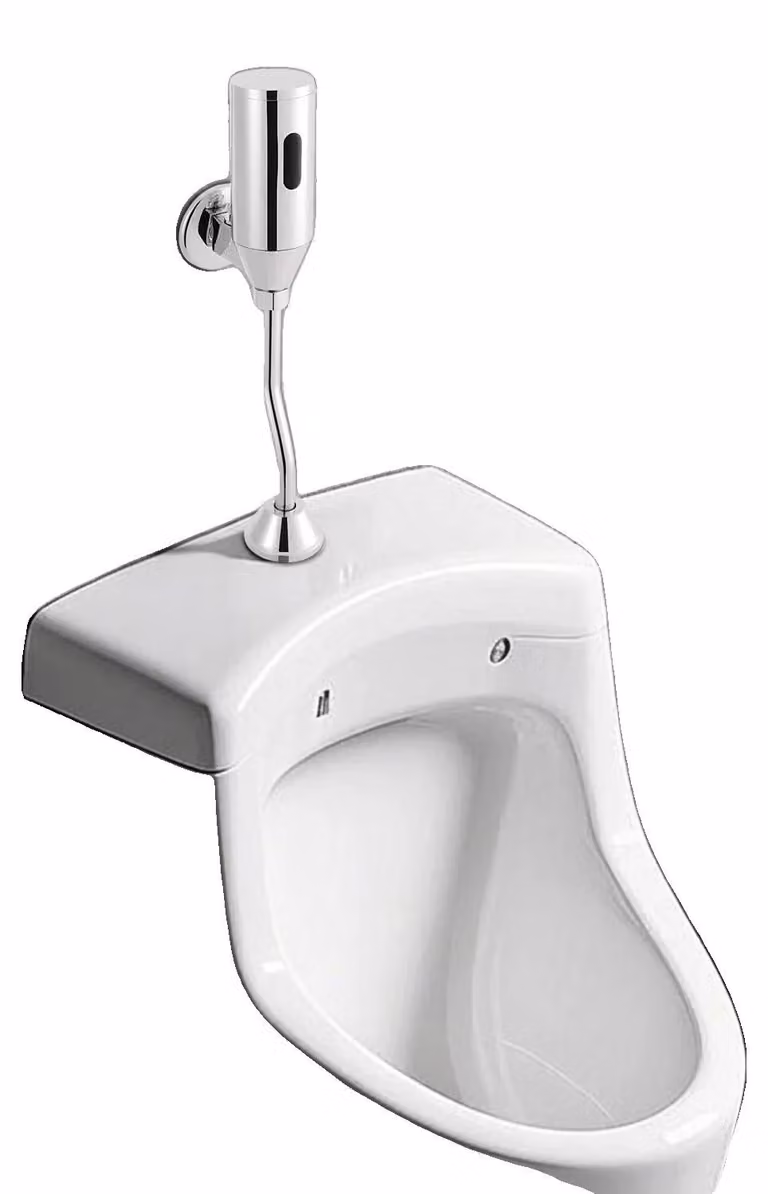 Valvola di scarico per WC, in ottone, da montare a parete, con sistema di induzione automatica, alimentata da 4 batterie AA, con campo di induzione regolabile da 55 a 65 cm
