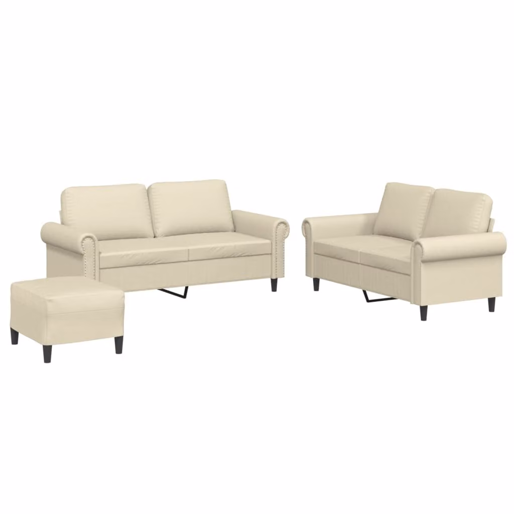 Set di Divani 3 pz con Cuscini crema in Pelle finta