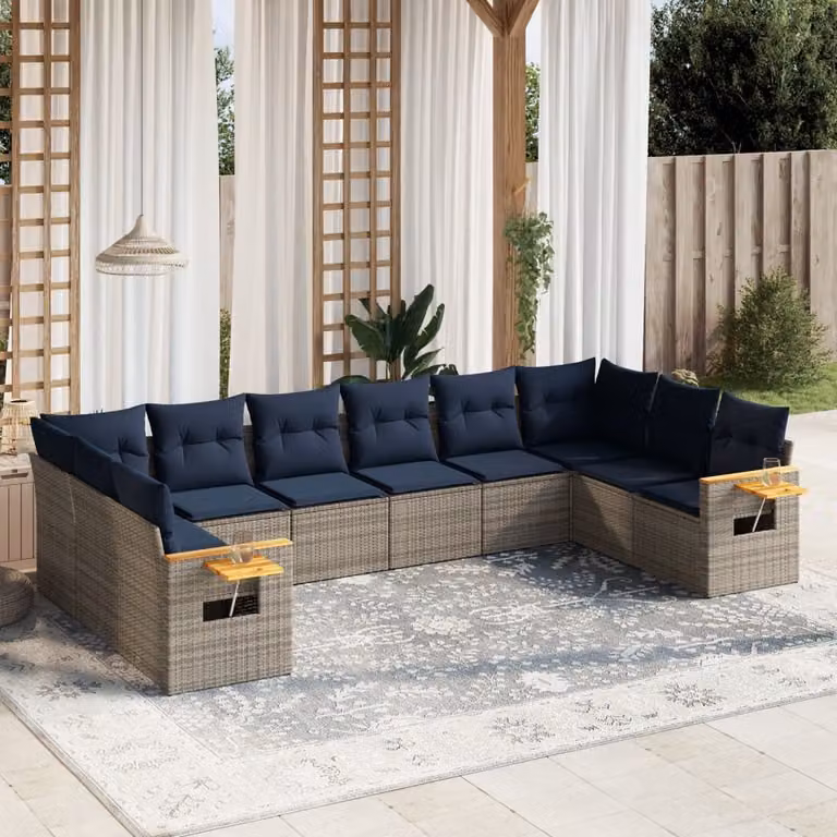 Maison Exclusive - Set Divani da Giardino 10 pz con Cuscini Grigio in Polyrattan