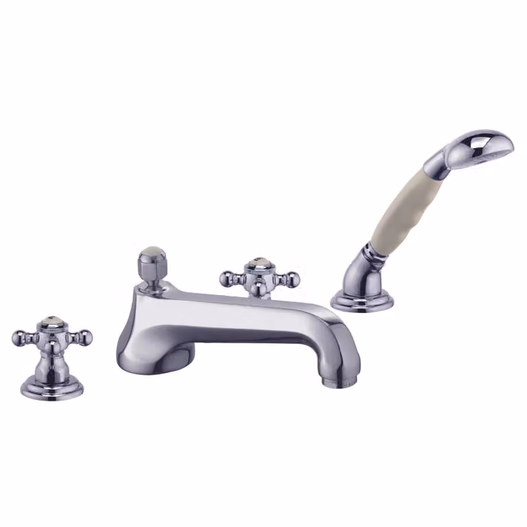 Mitigeur de baignoire et de douche KLUDI 1926, poignées en croix, montage sur pied, montage sur rebord de carrelage à 4 trous, avec douchette à main, 515250520, 515250520