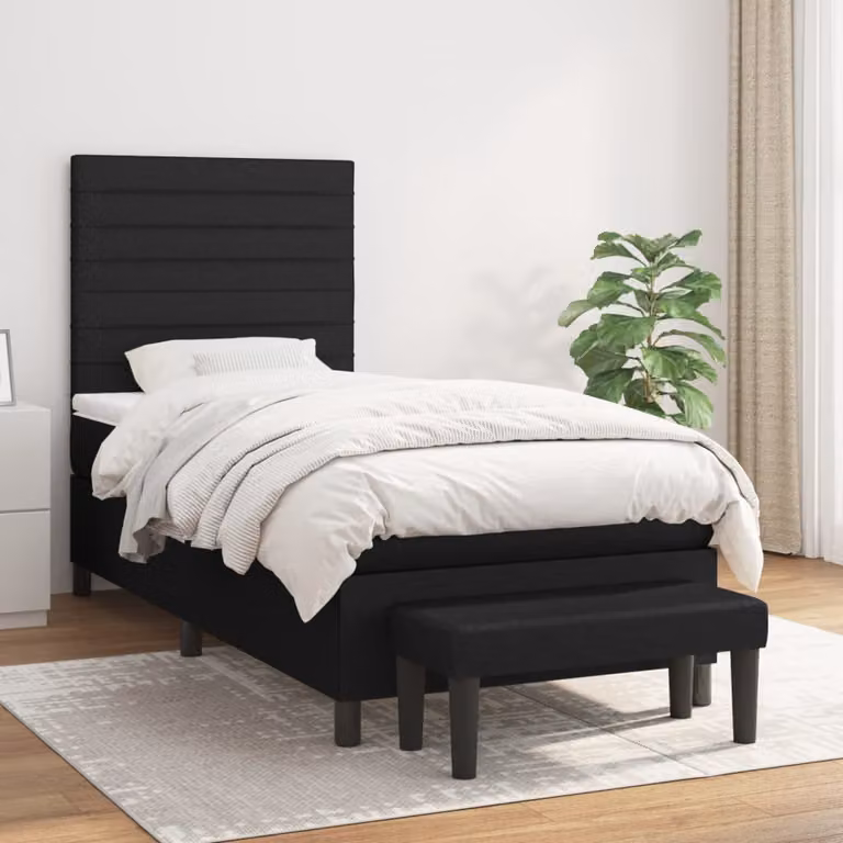 vidaXL Letto Ibrido con Giroletto a Molle e Materasso in Tessuto Nero, L/P/H: 90 x 190 x 128 cm